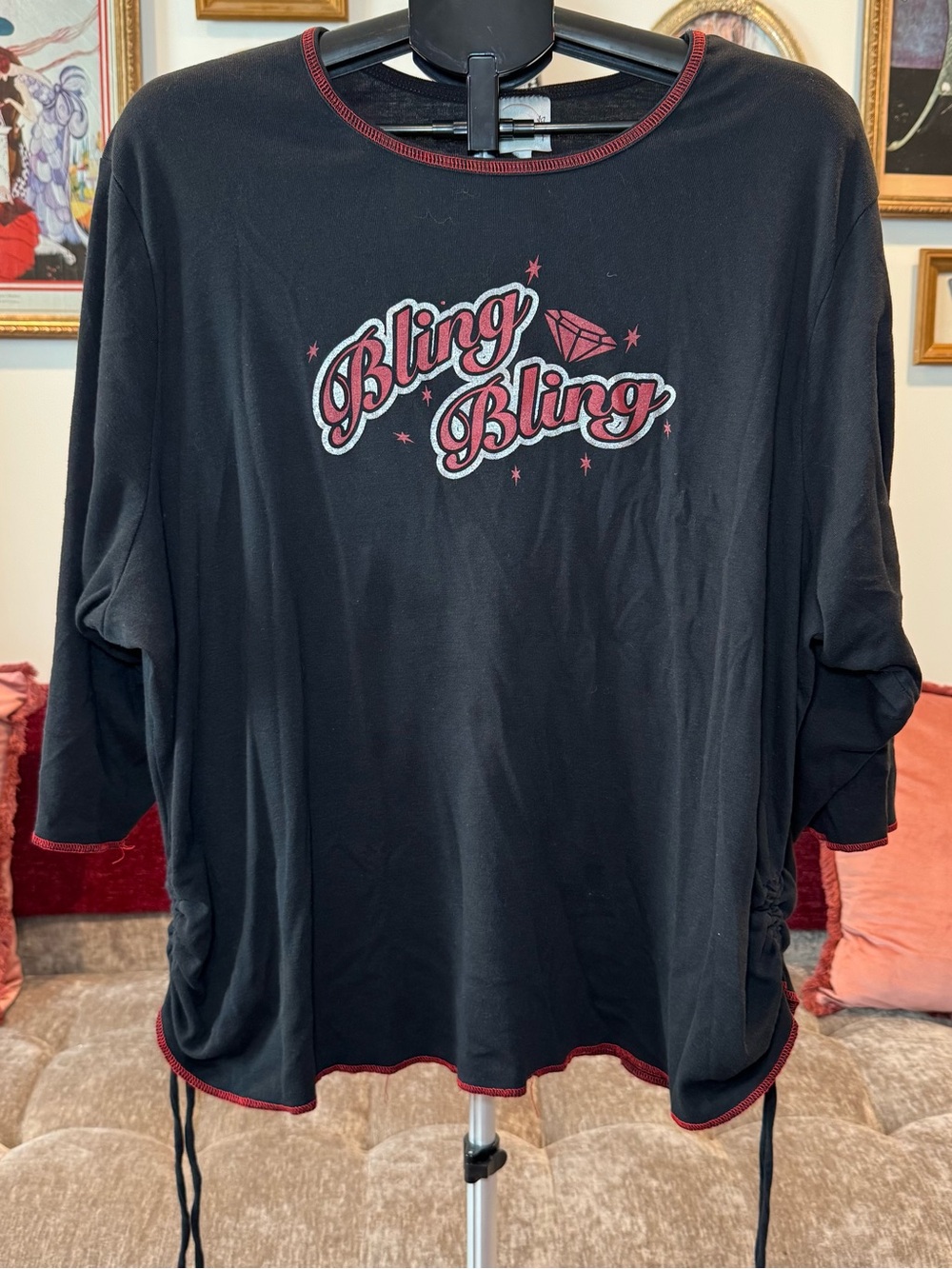 Fashion Bug Black Long Sleeve with Pink Trim & 'Bling Bling' Graphic